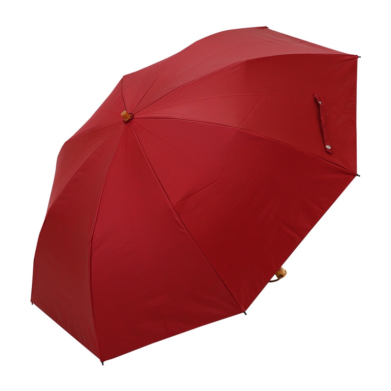 長傘のような上品な丸みのある折りたたみ日傘　臙脂／えんじ　55ｃｍ　遮熱・遮光　