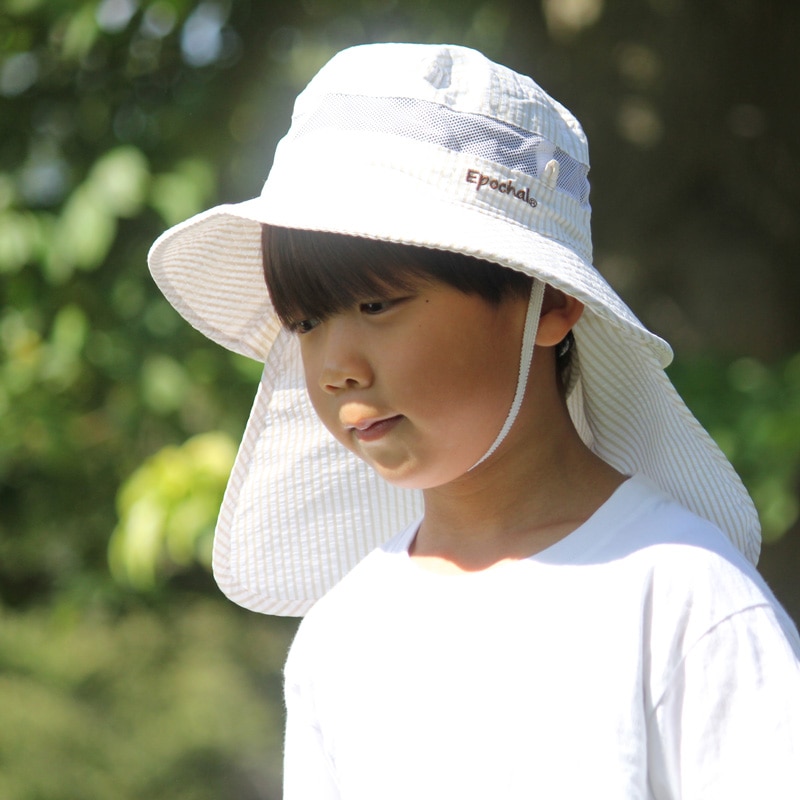 保冷剤ポケット付き・風通しが良い　UVカットエアスルーハット　ストライプ　UVカット帽子　子供～大人