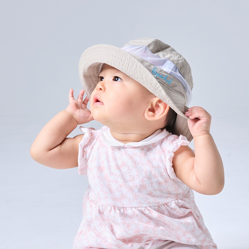 汗かきのお子様にもおすすめ　超軽量エアスルーＵＶハット　ベージュ　UVカット帽子　ベビー・キッズ用