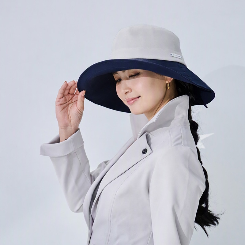 頭が熱くならないUVカット帽子 UVカット バイカラーノーブルハット(EPOCHTEX) グレー×ネイビー 熱中症対策・紫外線対策