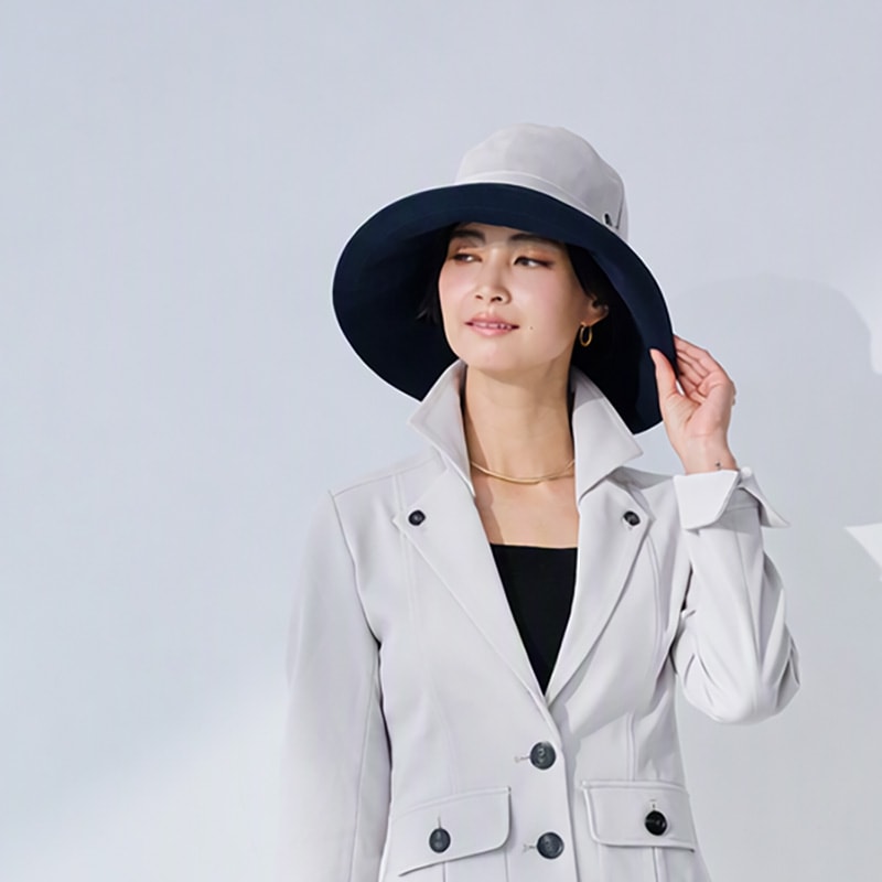 頭が熱くならないUVカット帽子 UVカット バイカラーノーブルハット(EPOCHTEX) グレー×ネイビー 熱中症対策・紫外線対策