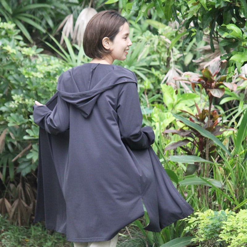 【近赤外線と紫外線をともにカットする】マジック3WAYフード付きロングカーディガン　Trubeaute(R)（トゥルーボーテ）　グレー