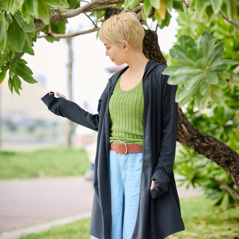 【近赤外線と紫外線をともにカットする】マジック3WAYフード付きロングカーディガン　Trubeaute(R)（トゥルーボーテ）　グレー