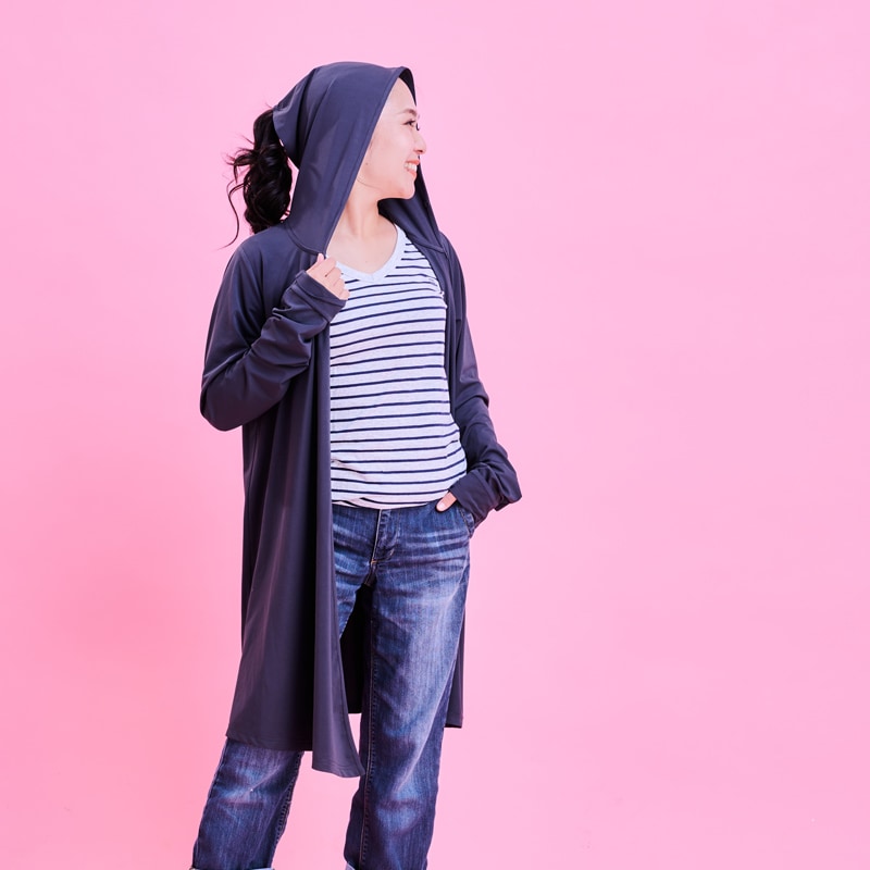 【近赤外線と紫外線をともにカットする】マジック3WAYフード付きロングカーディガン　Trubeaute(R)（トゥルーボーテ）　グレー