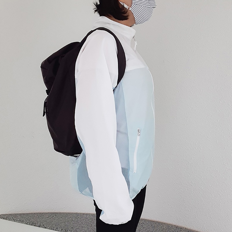 2WAY サンブロックUVメッシュパーカー 超軽量・撥水マント付 【ホワイト×ブルー】 紫外線対策 エポカル