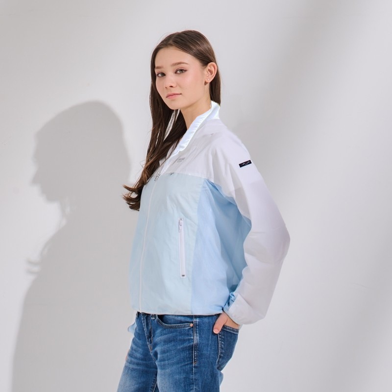 2WAY サンブロックUVメッシュパーカー 超軽量・撥水マント付 【ホワイト×ブルー】 紫外線対策 エポカル