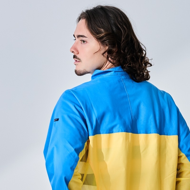 【急な雨に対応！】　2WAYサンブロックUVメッシュパーカー撥水マント付　【ブルー×イエロー】