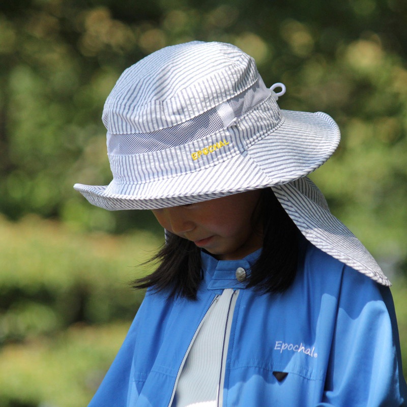 保冷剤ポケット付き・風通しが良い　UVカットエアスルーハット　ストライプ　UVカット帽子　子供～大人