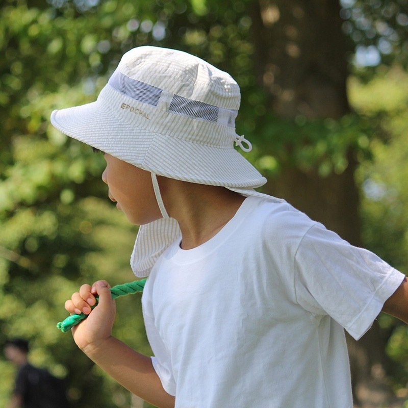 保冷剤ポケット付き・風通しが良い　UVカットエアスルーハット　ストライプ　UVカット帽子　子供～大人