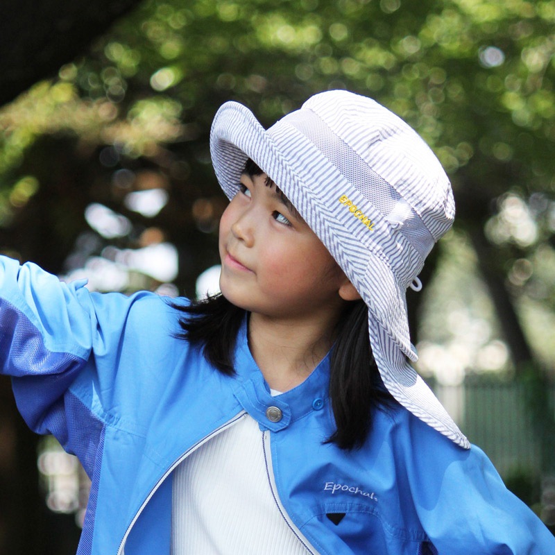 保冷剤ポケット付き・風通しが良い　UVカットエアスルーハット　ストライプ　UVカット帽子　子供～大人