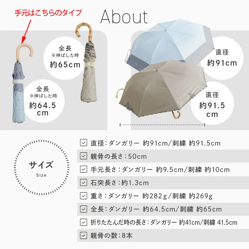 Ciel（シエル）晴雨兼用2段ミニ折りたたみ日傘　50ｃｍ　遮熱・遮光　ダンガリーイエロー