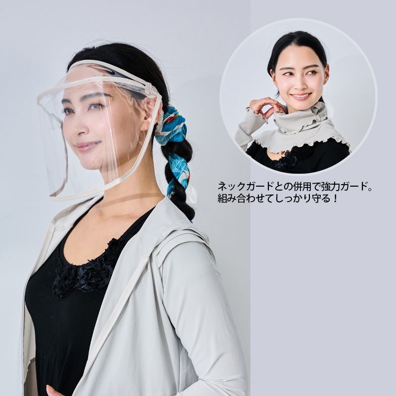春先の直射日光紫外線花粉をカット！　UVカット透明フェイスガード　フリーサイズ（マジックテープアジャスト付き）顔の紫外線対策