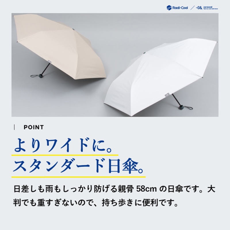 放射冷却技術を駆使した革新的な折畳日傘　ラディクール／ホワイト　遮熱・遮光・UVカット　58ｃｍ