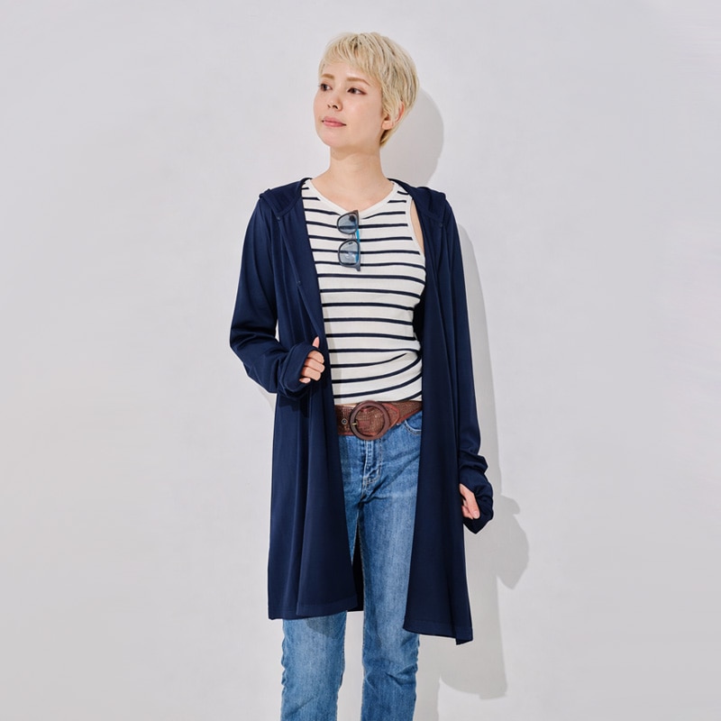 【近赤外線と紫外線をともにカットする】マジック3WAYフード付きロングカーディガン　Trubeaute(R)（トゥルーボーテ）ベージュ