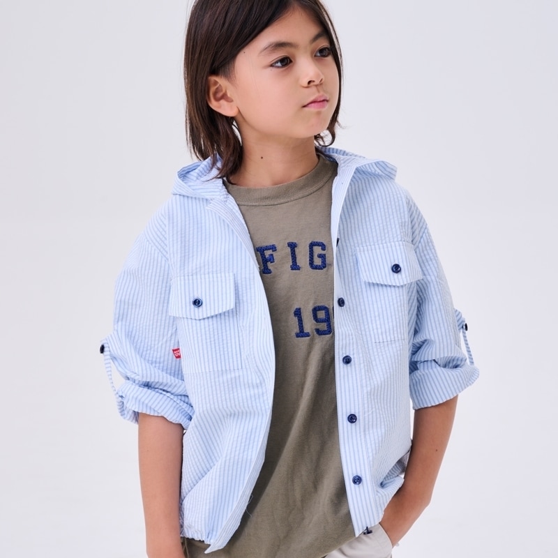 UVカットアウター 紫外線対策用ストライプシャツパーカー ブルー エポカル