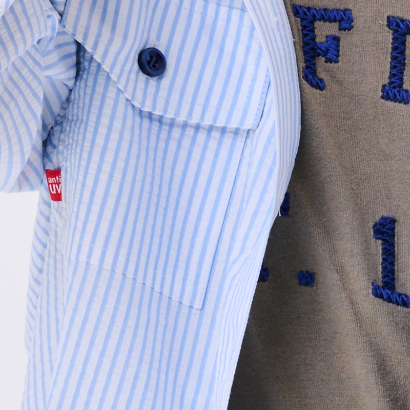 お品切れ　UVカットストライプシャツパーカー　ブルー　子供用　紫外線対策