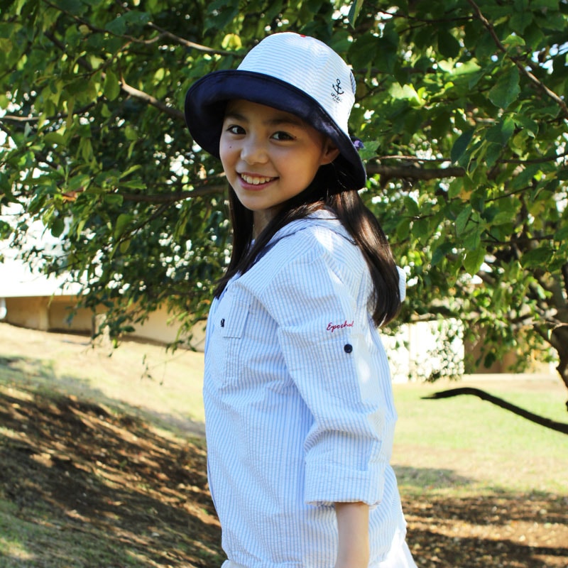 お品切れ　UVカットストライプシャツパーカー　ブルー　子供用　紫外線対策