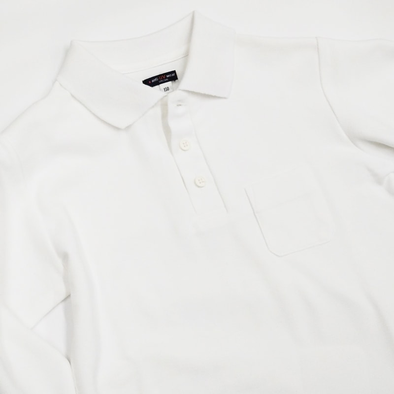 【UVカット率99%】ポロシャツ長袖 ホワイト 140・150cm きちんと感ある学校での紫外線対策