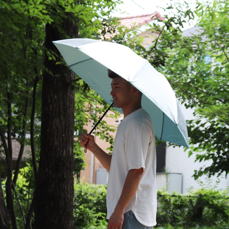UV晴雨兼用大きい三つ折り傘　シルバー/ブルー　60cm　遮熱・遮光