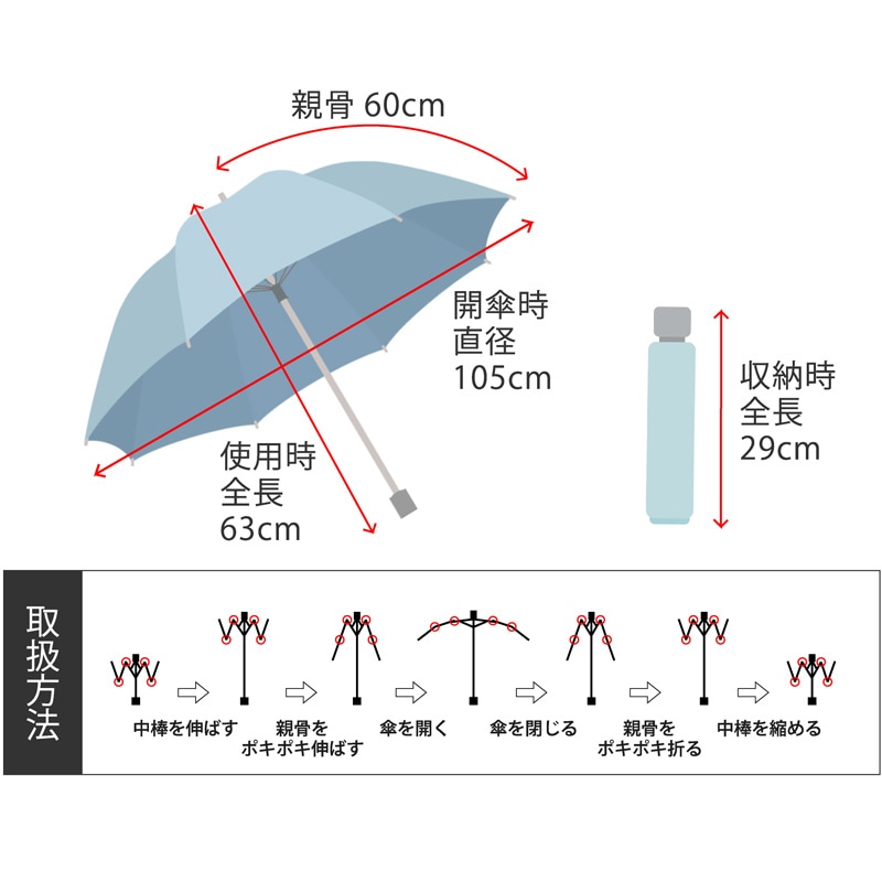 UV晴雨兼用大きい三つ折り傘　シルバー/ブルー　60cm　遮熱・遮光
