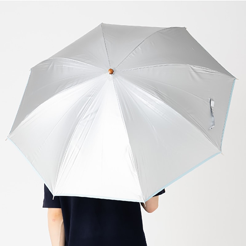 UV晴雨兼用大きい三つ折り傘　シルバー/ブルー　60cm　遮熱・遮光