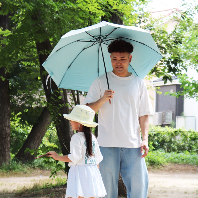 UV晴雨兼用大きい三つ折り傘　シルバー/ブルー　60cm　遮熱・遮光