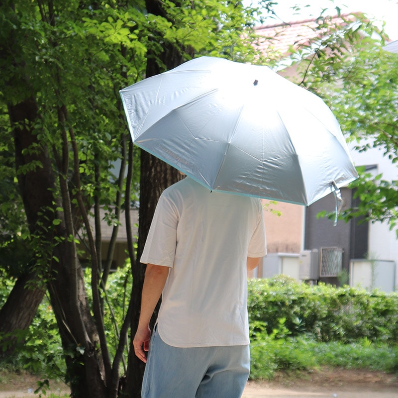 UV晴雨兼用大きい三つ折り傘　シルバー/ブルー　60cm　遮熱・遮光