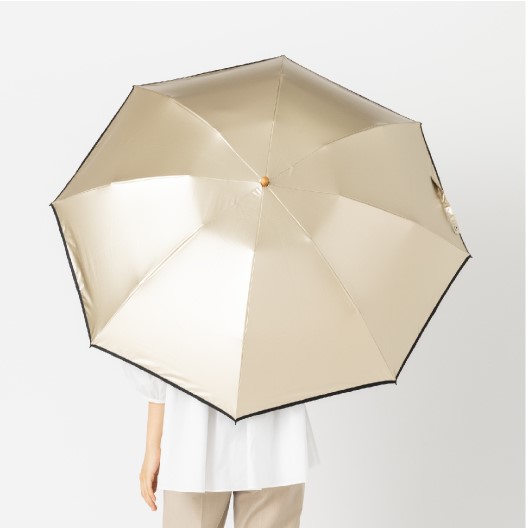 UV晴雨兼用大きい三つ折り傘　ゴールド/ブラック　60cm　遮熱・遮光