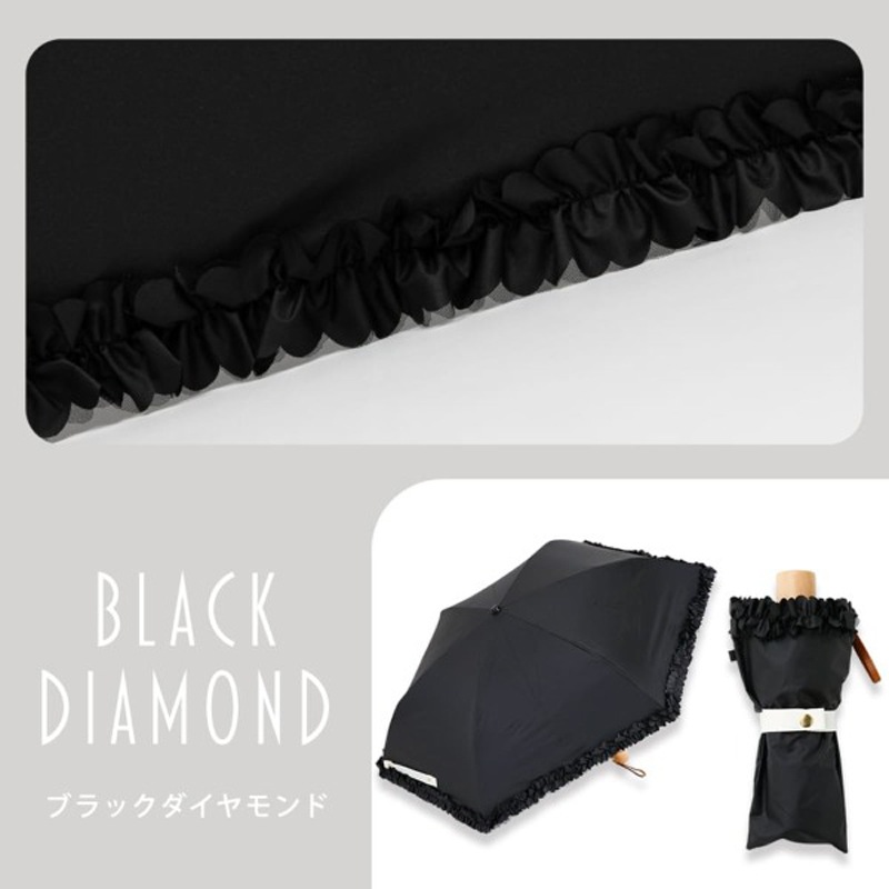 センテリオ（フリル）　晴雨兼用折りたたみ日傘　50ｃｍ　遮熱・遮光　ブラック