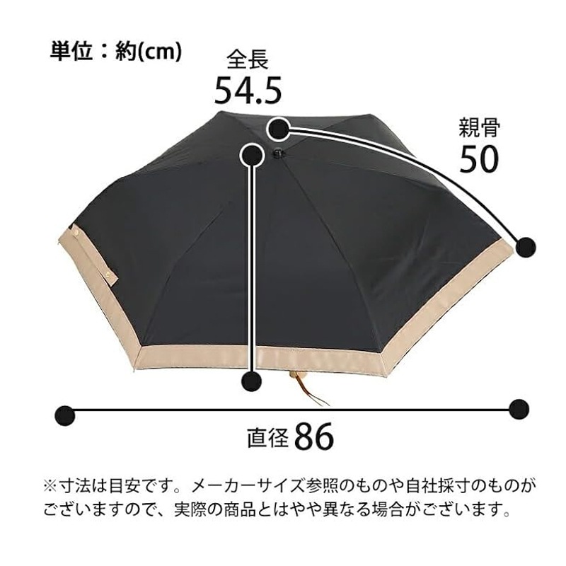 センテリオ（バイカラー）　晴雨兼用折りたたみ日傘　50ｃｍ　遮熱・遮光　ブラック