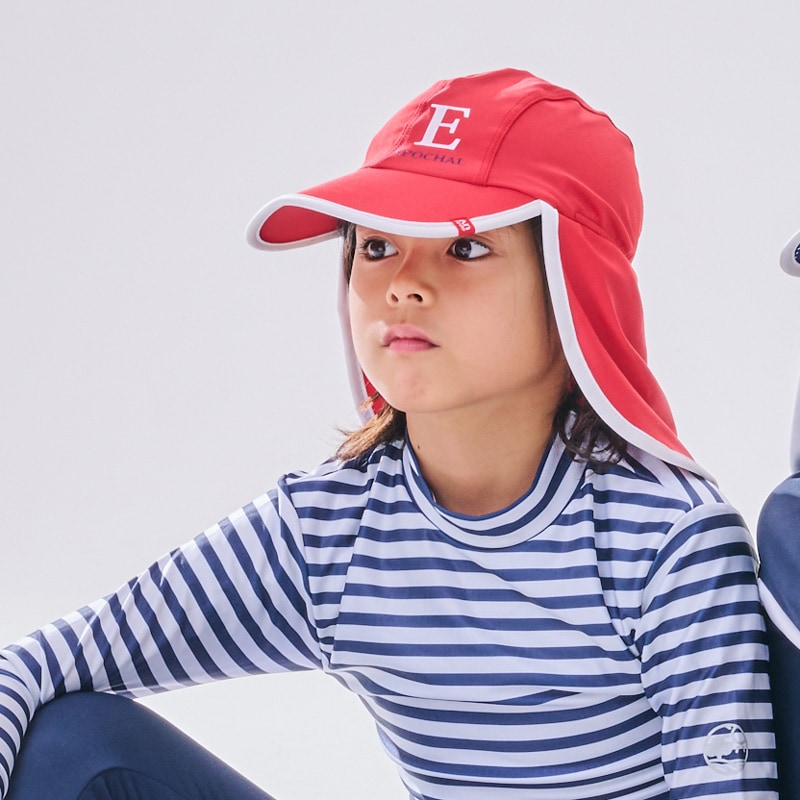 水陸両用UVフラップ帽子　子供用UVカット帽子（レッド）　紫外線対策