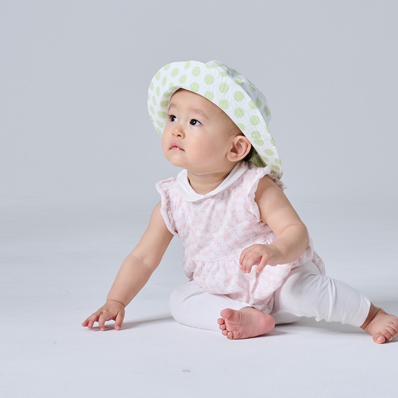 汗かきのお子様にもおすすめ　超軽量エアスルーＵＶハット　ドット　UVカット帽子　子供用