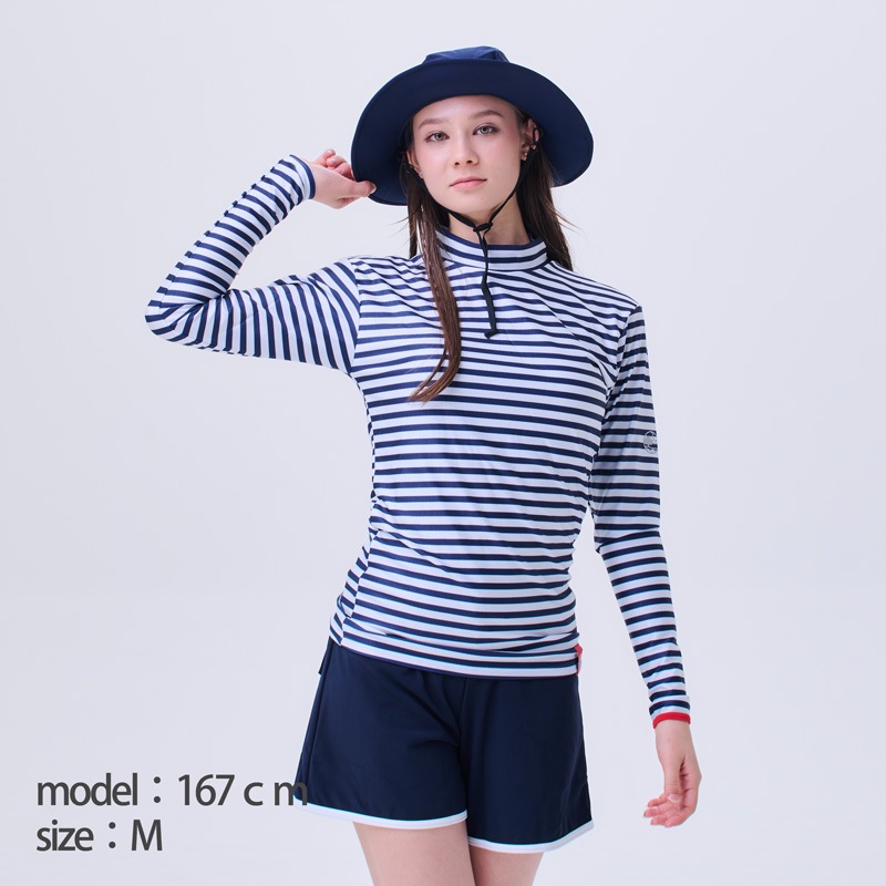 【綺麗に見える！】　マリンストライプUVラッシュガード　紫外線対策