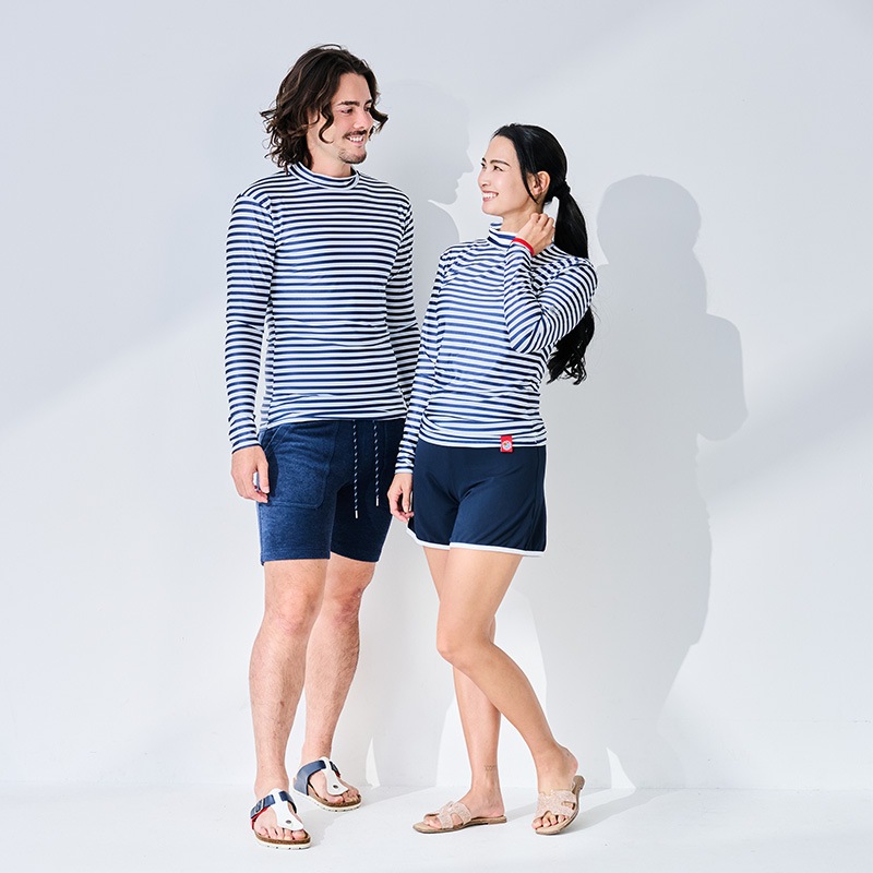 【綺麗に見える！】　マリンストライプUVラッシュガード　紫外線対策