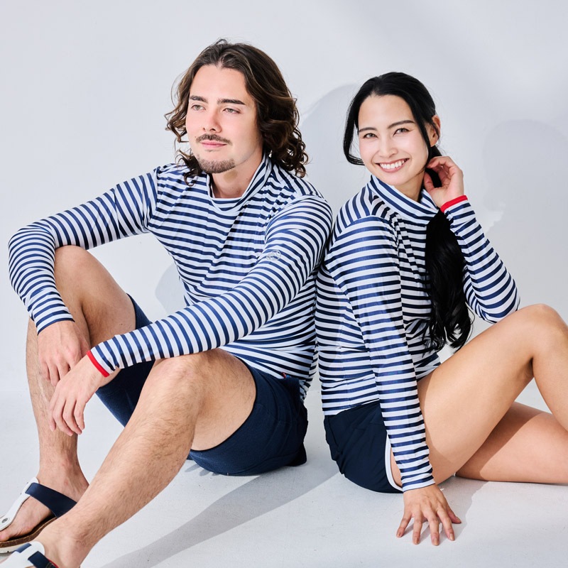 【綺麗に見える！】　マリンストライプUVラッシュガード　紫外線対策