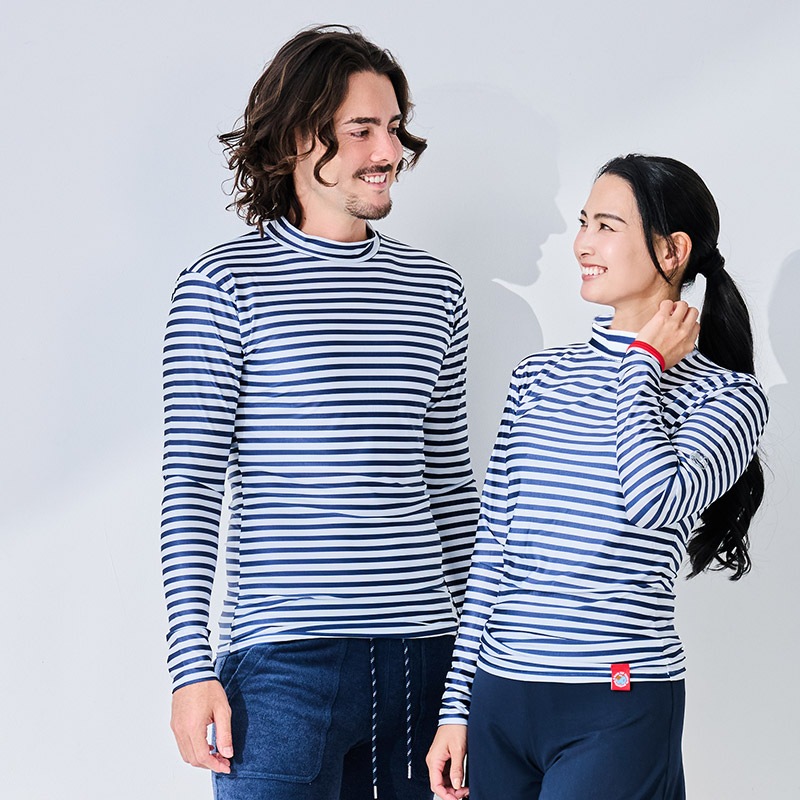 【綺麗に見える！】　マリンストライプUVラッシュガード　紫外線対策