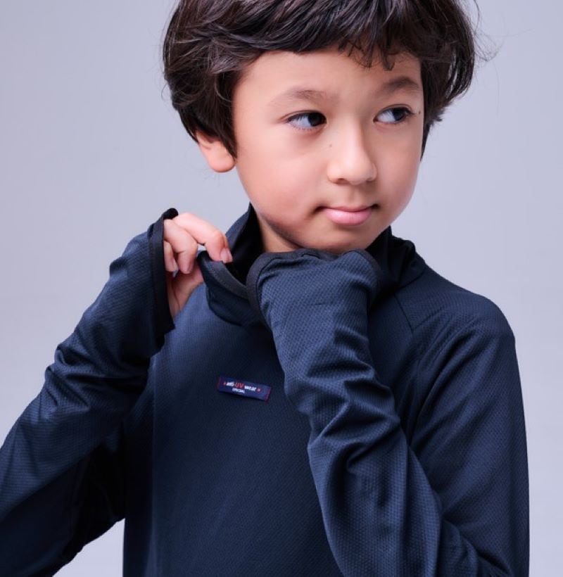 【敏感肌の賢いUVケア】　ハイネックロングスリーブストレッチシャツ　子供サイズ　日焼け対策