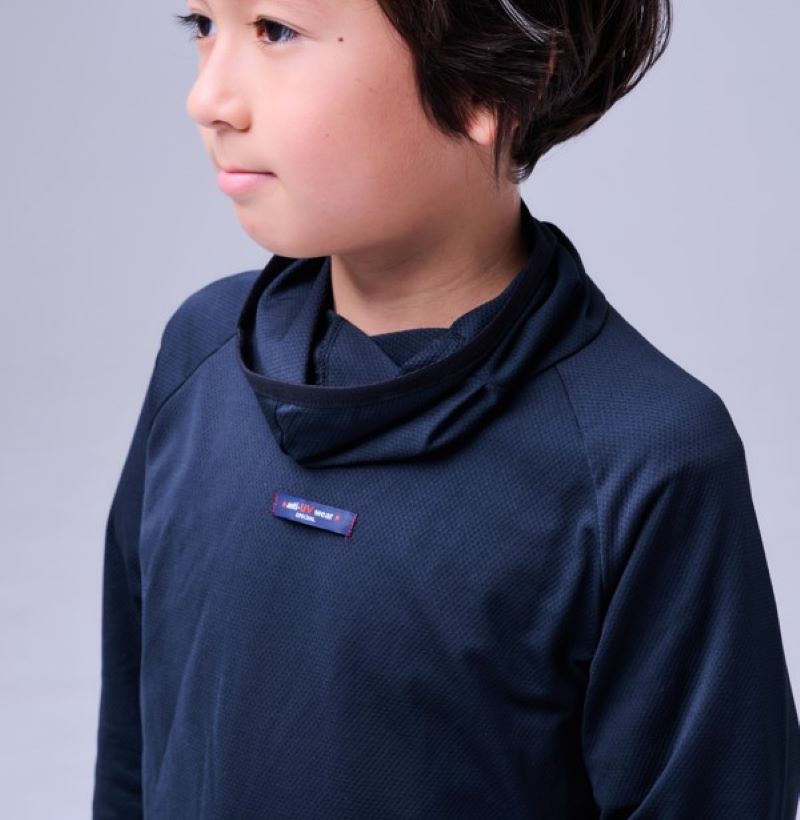 【敏感肌の賢いUVケア】　ハイネックロングスリーブストレッチシャツ　子供サイズ　日焼け対策