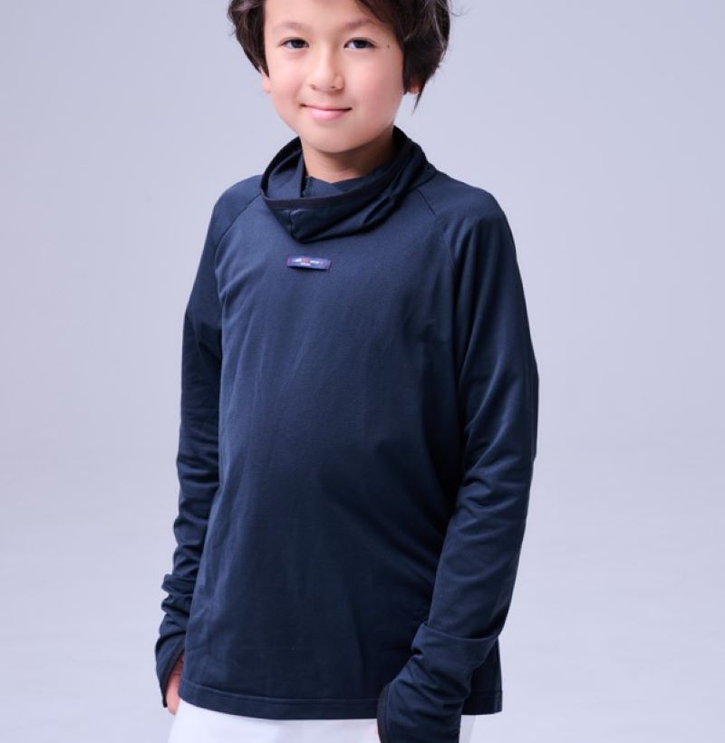 【敏感肌の賢いUVケア】　ハイネックロングスリーブストレッチシャツ　子供サイズ　日焼け対策