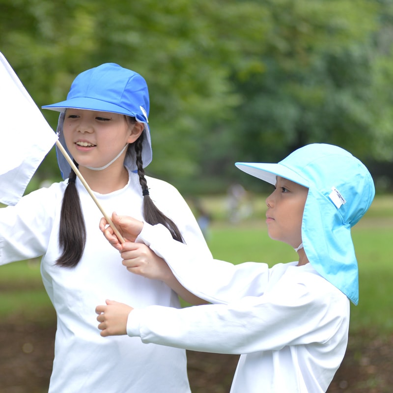 フラップつきUVカット体操帽子　スカイブルー　【日本学校保健会推薦用品】