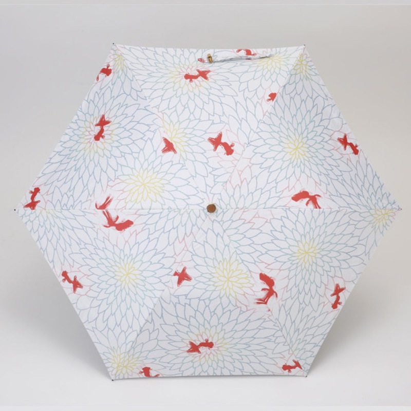 晴雨兼用2段ミニ折り畳み傘 金魚(金赤/きんあか)50cm 遮熱・遮光