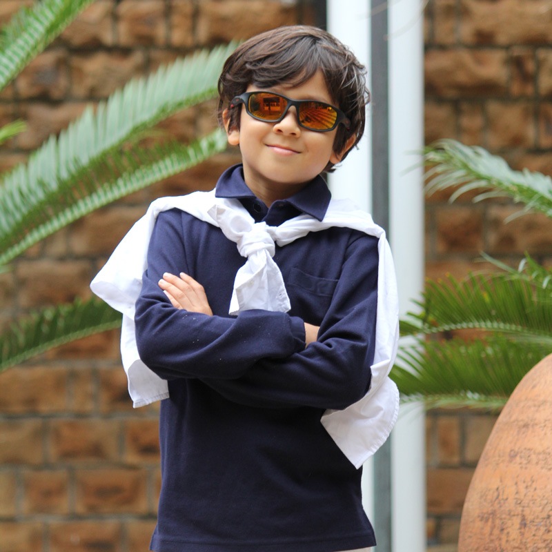 【面接や入学式、卒業式、フォーマルシーンにも使いやすい】シンプルUVカットスクールポロシャツ長袖　ネイビー　子供用　紫外線対策