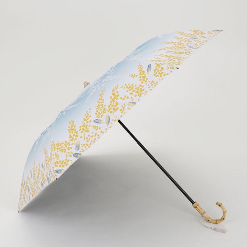 晴雨兼用2段ミニ折り畳み傘 ミモザ(水色/みずいろ)50cm 遮熱・遮光