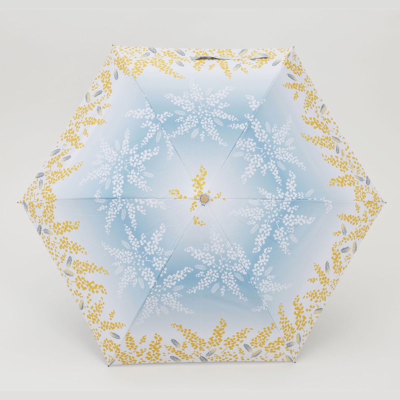 晴雨兼用2段ミニ折り畳み傘 ミモザ(水色/みずいろ)50cm 遮熱・遮光