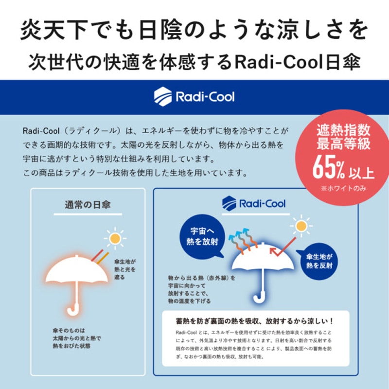 ワンタッチで開く!放射冷却技術を駆使した革新的な折畳日傘 ラディクール/ホワイト 遮熱・遮光・UVカット 55cm