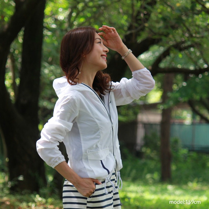 【メッシュ入り マリンスタイル UVケア ジャケット】メッシュＵＶマリンパーカー　ホワイト　エポカル　紫外線対策