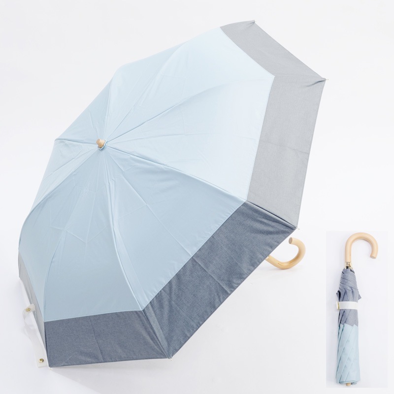 Ciel（シエル）晴雨兼用2段ミニ折りたたみ日傘　50ｃｍ　遮熱・遮光　サックスダンガリー