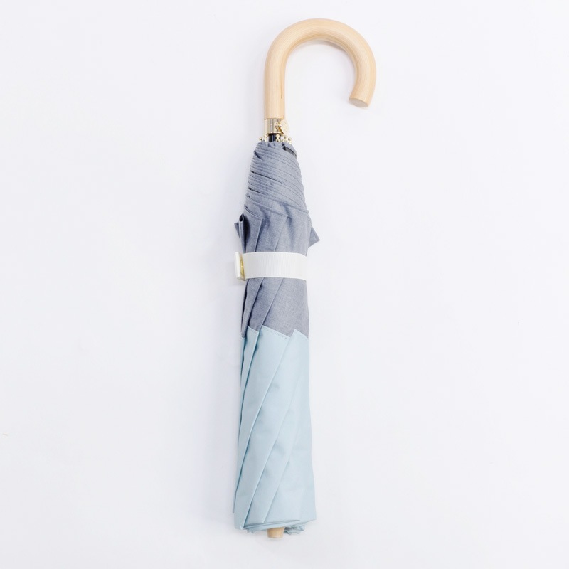 Ciel（シエル）晴雨兼用2段ミニ折りたたみ日傘　50ｃｍ　遮熱・遮光　サックスダンガリー