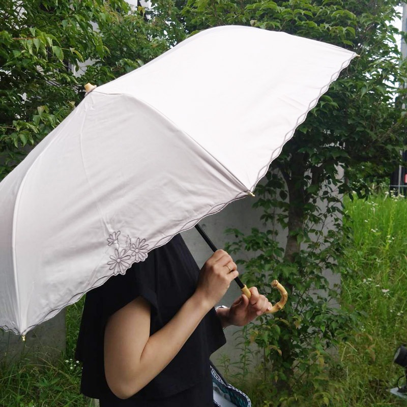 Ciel（シエル）晴雨兼用2段ミニ折りたたみ日傘　50ｃｍ　遮熱・遮光　ミルクティー