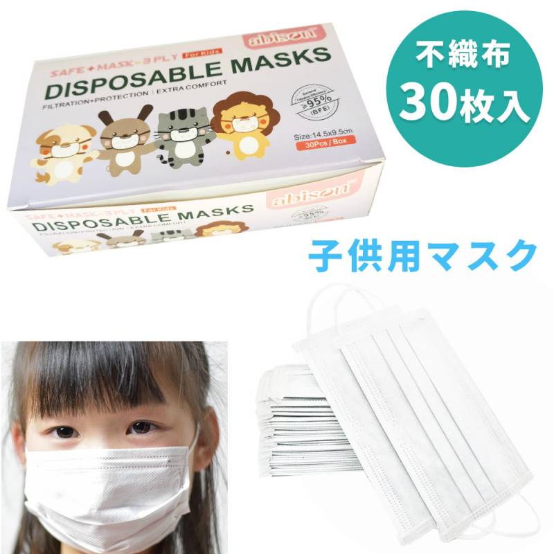 通常１~３営業日配送 不織布マスク 子供用マスク 30枚セット 箱 箱マスク 飛沫 予防 防止 男女兼用 不織布 子供 花粉 風邪 メンズ レディース ホワイト 在庫あり ER-CHLD30